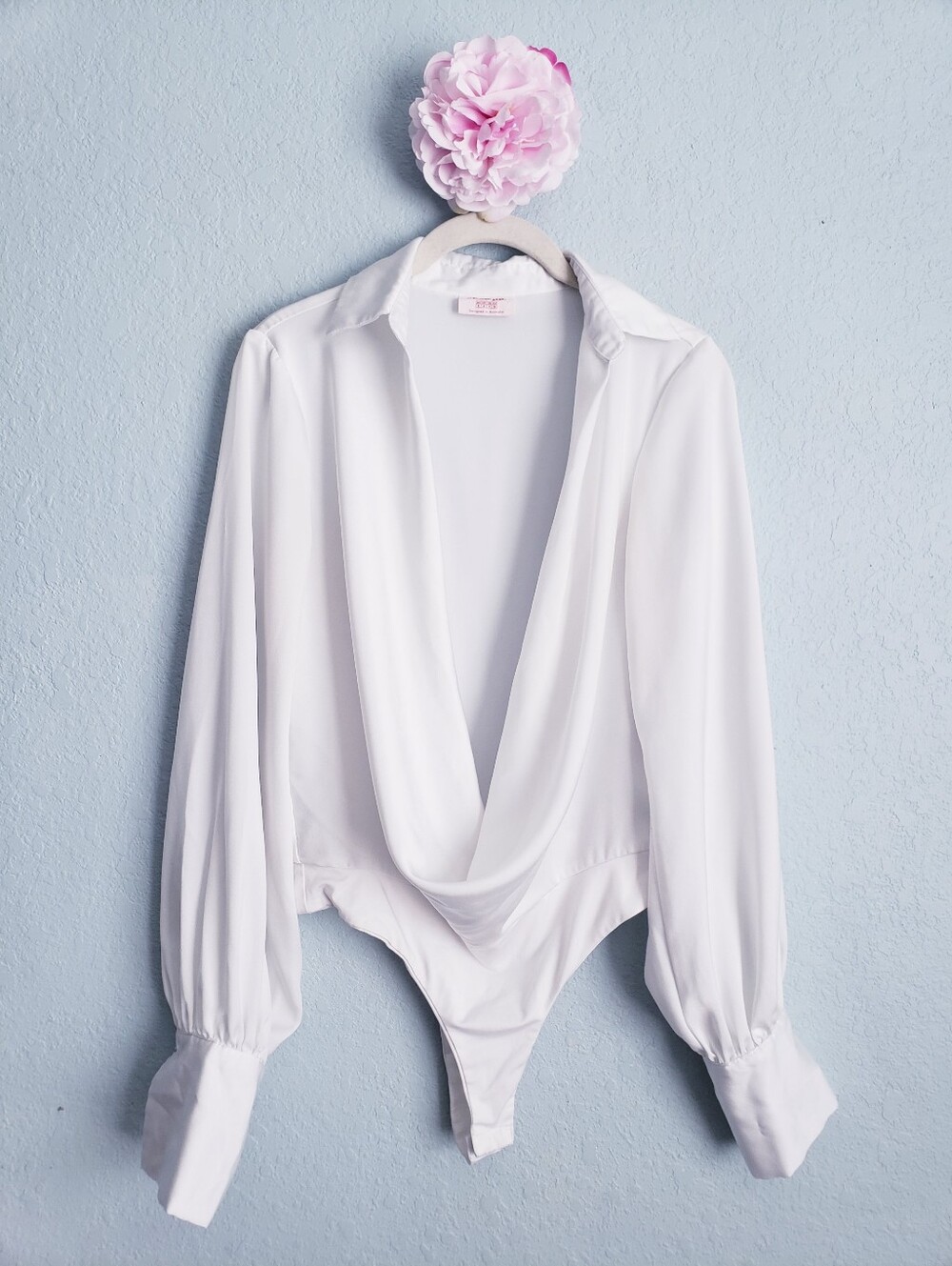 Showpo Zephyr White Plunge Neck Cowl Bodysuit